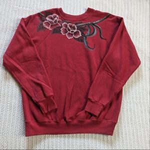 VTG 90s TULTEX Red Sweatshirt Hand Painted Flowers Women's Large Crewneck USA